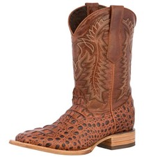 Mens Cognac Alligator Print Western Leather Hornback Square Rodeo Vaquero Botas