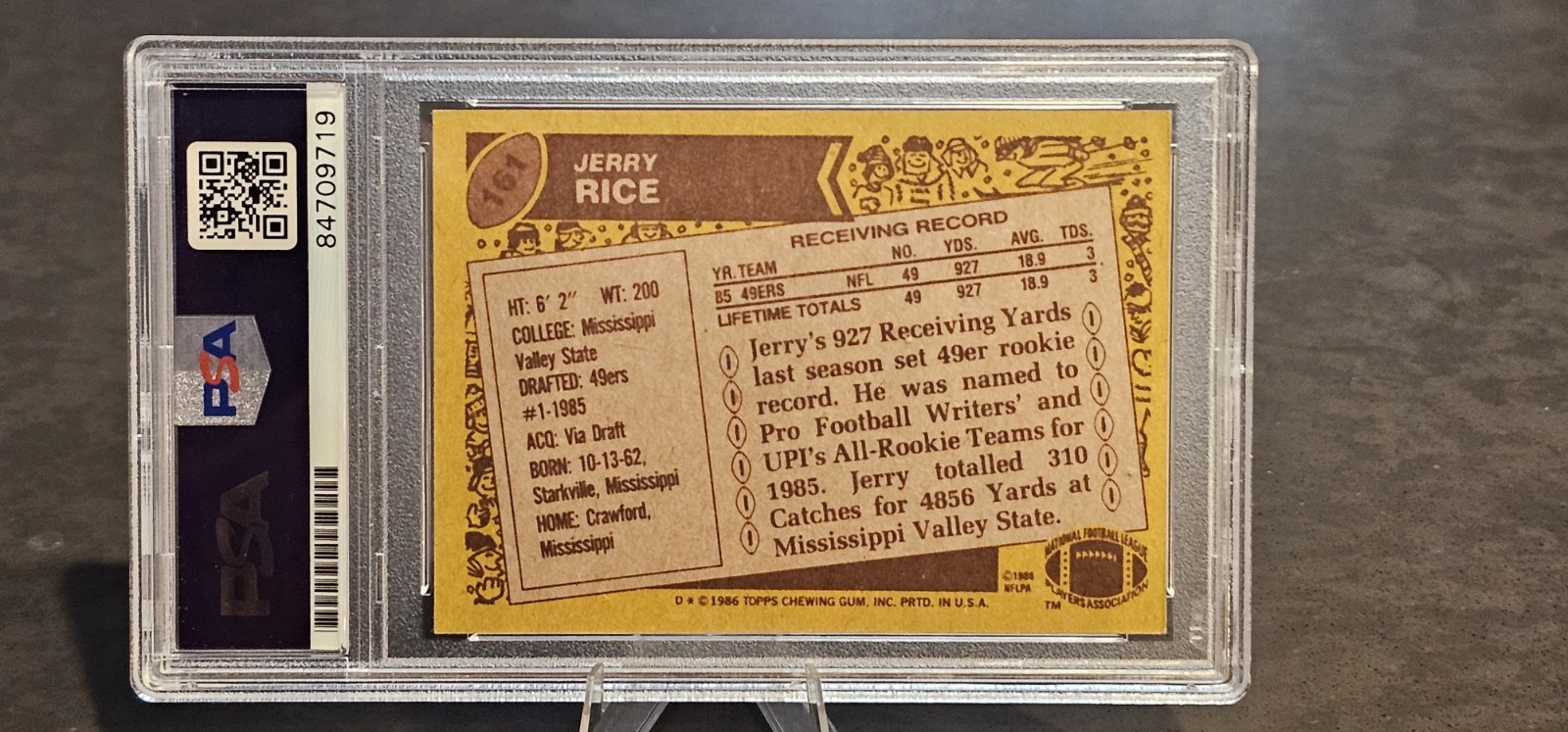 1986 Topps - Jerry Rice #161 On  Card Autograph PSA AUTHENTICATED TRUE ROOKIE view 8