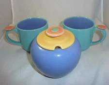 2 LINDT STYMEIST COLORWAYS THUMBPRINT MUGS TURQUOISE/BLUE AND MATCHING SUGAR JAR