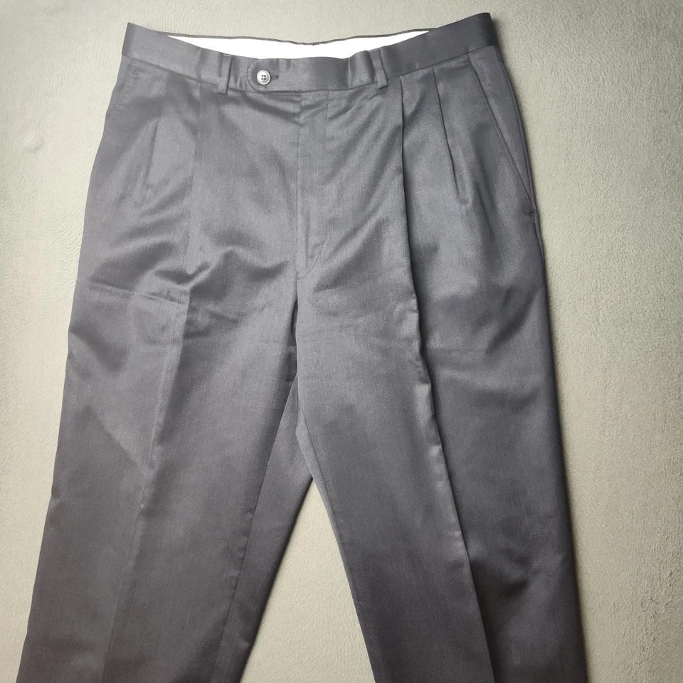 Pantalones de vestir Jack Victor para hombre 34x30 azul lana Michael cachemir plisado con puños Foto 2 de 4