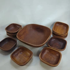 Mid Century Teak Salad Bowl Set 11 Piece, Kalmar Thailand