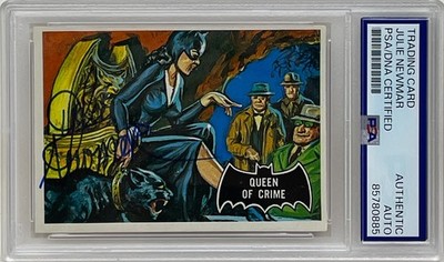 Julie Newmar Signed 1966 Topps Batman Black Bat Queen Of Crime Card #26 PSA/DNA