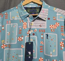 William Murray Shirt Mens M Fish Outta Water Pool Print Stretch Golf Polo NEW