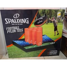 NEW Spalding Football Pylon Toss Game Set Backyard Tailgate Wooden Folding Case