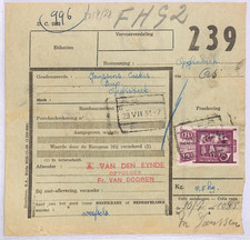 BELGIUM Railway 12f Stamp PARCEL POST LABEL Opglabbeek 1951 Colis Postaux WF274