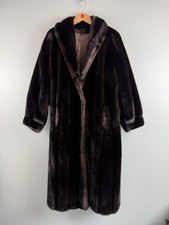 VTG Hillmoor NY Tissavel France Faux Fur Long Coat Dark Brown Jacket Womens M/L