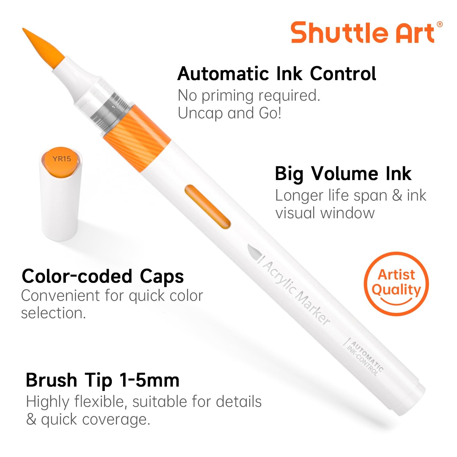 Shuttle Art Automatic Ink Control Acrylic Paint Markers, 36 Colors Brush Tip