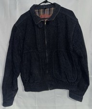 Woolrich Mens Lg Wool Bomber Jacket Dark Blue/Gray Full Zip Pockets Vintage READ