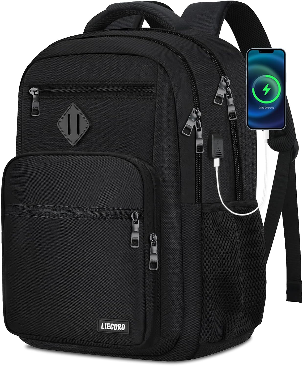 Men's Black 15.6 Inch Laptop Backpack for School College Teens