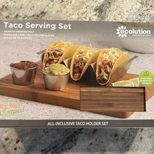 Ecolution Bamboo Taco Holder Set with Stainless Steel Cups