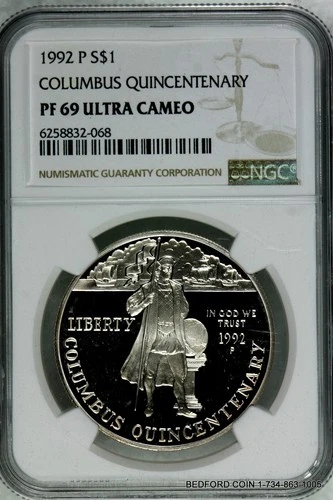 NGC PF69 UCAM 1992-P COLUMBUS COMMEMORATIVE SILVER DOLLAR $1 (BC68)