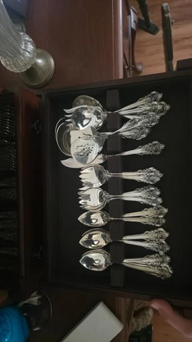 DINNER SIZE* WALLACE GRANDE BAROQUE STERLING FLATWARE SET-S-12 SERVERS-80P-MINT*