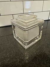 Vintage Clear Frosted Glass French Butter Bell Crock Square With Lid