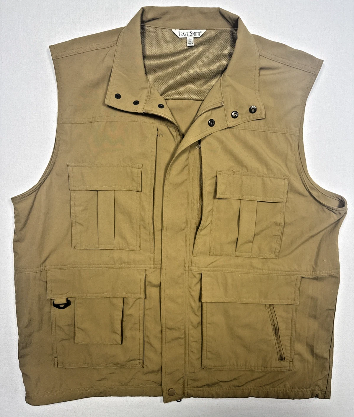 Travel Smith Vest Mens 2XL XXL Brown Safari Hunting Fishing Pockets Vented