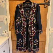 ZARA ABITO RICAMATO KIMONO caftano cappotto copricostume lino blu Small