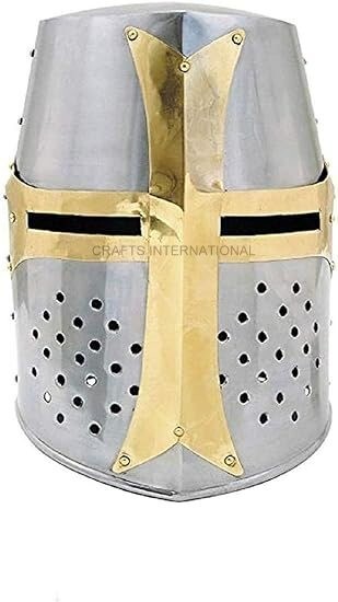 Medieval Templar Brass Crusader Helmet Wearable for Adults Knights Armor-image