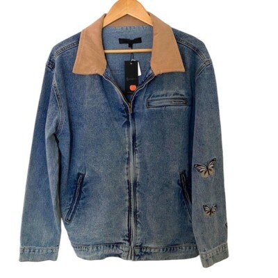 ASOS Mennace Denim Butterfly Embroidered Jacket Size Medium NWT