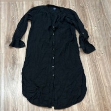 GAP Black ButtoN DOWN roll up sleeve cover up dress size Small textured
