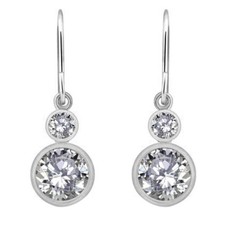 925 Sterling Silver White CZ Dual Stone Dangle Earrings Valentine Gift For Her