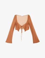 MIRROR PALAIS Genuine Caramel Brown Sheer Silk Tie Corset Cover Top NWT XL