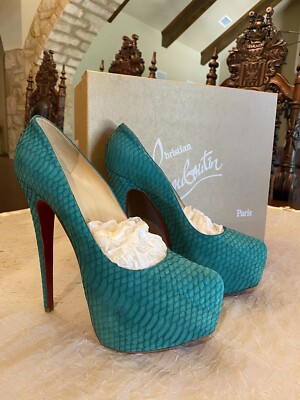 Authentic Christian Louboutin Daffodile 160 Turquoise Suede