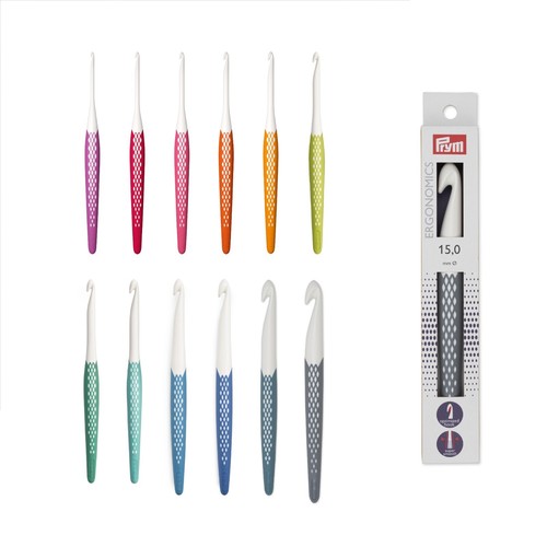 Prym Crochet Hook Ergonomic Soft Grip Choice of Sizes 3 mm 15 mm