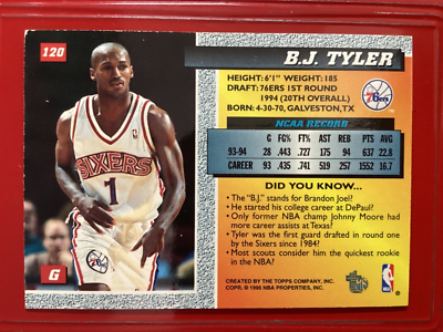 B.J. TYLER 1994-95 TOPPS EMBOSSED SILVER FOIL DRAFT PICK