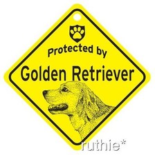 Protected by Golden Retriever Window Sign Made in USA 5 1/2 x 5 1/2