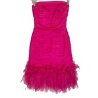 Tadashi Vintage Womens Taffeta Strapless Feather Trim Cocktail Dress Size XS