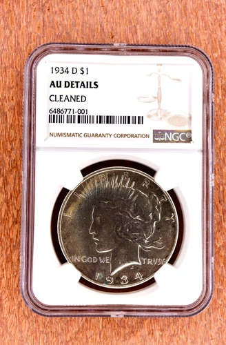 1934 D Silver Peace Dollar $1 NGC AU #1BO