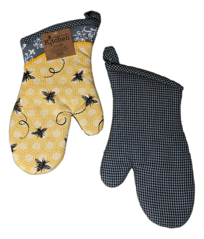 Juego de 2 guantes para horno Queen Bee amarillo miel abeja, de Kay Dee Foto 3 de 3