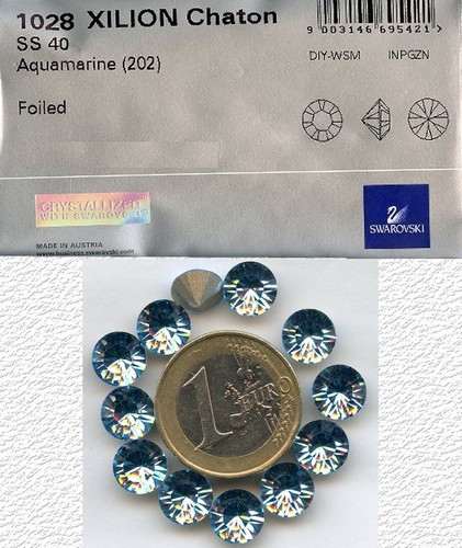 1028 SS40 AQ *** 15 SWAROVSKI STRASSEN KONISCHER BODEN 8,55MM AQUAMARIN F - Bild 2 von 4
