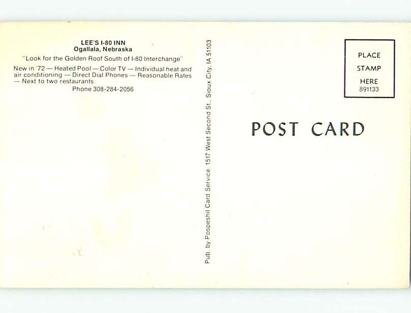 Unused Pre1980 POOL & LEE'S I80 INN MOTEL Ogallala Nebraska NE 60k