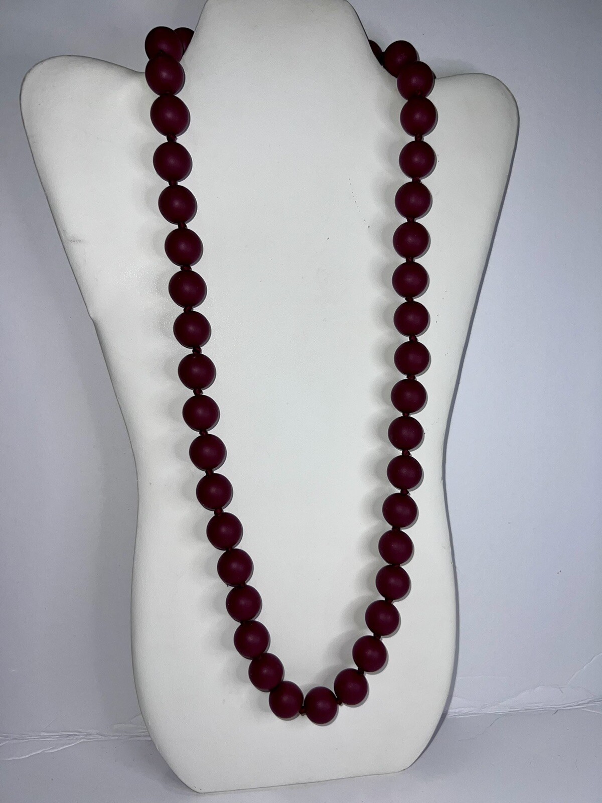 Chew Beads Silicone Burgundy Red Necklace w/ Safety Release Hand Knotted 10P