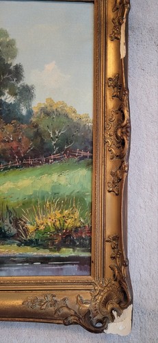 B. Harris, dipinto originale, XX secolo dipinto ad olio casetta/lago/primavera cornice oro - Foto 19 di 20