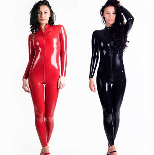 Damen Kunstleder Body Langärmelig Lack-Optik Overall Clunwear Dessous Schwarz - - Bild 1 von 21