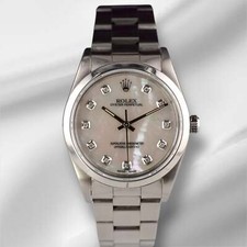 Rolex 34mm Oyster Perpetual White Mop Diamond Dial Stainless Steel Watch 14010