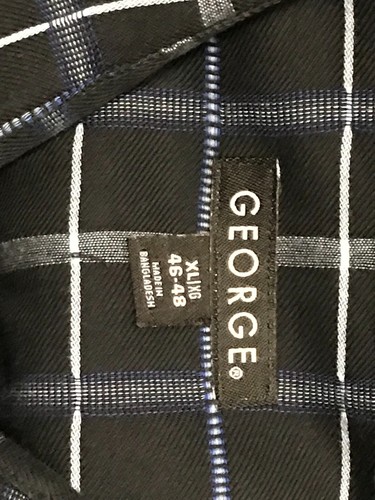 George Men's Fit Plaid Long Sleeve Shirt Black Gray Blue /White XL (46-48) - Picture 6 of 6