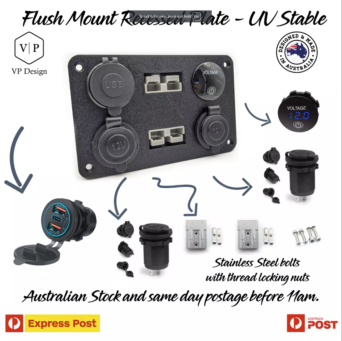 flush mount cigarette lighter socket 50 Amp plug - USB-C - Cigarette Socket Flush Mount Recessed Plate