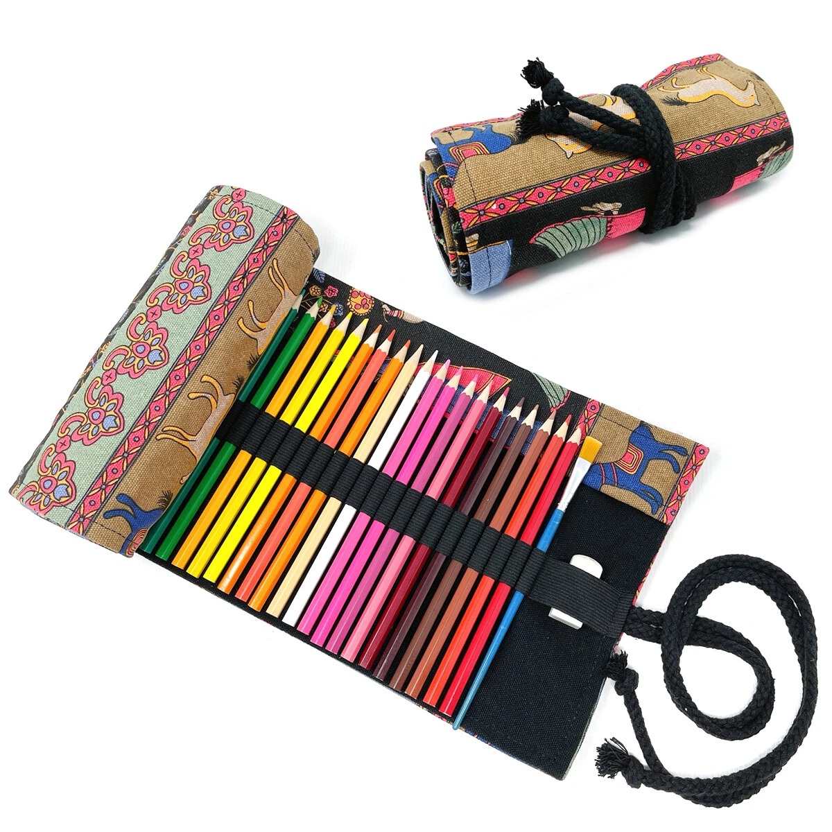 Wrapables Pencil Roll Organizer, Colored Pencil Wrap Pouch (72 Slots) Bohemian