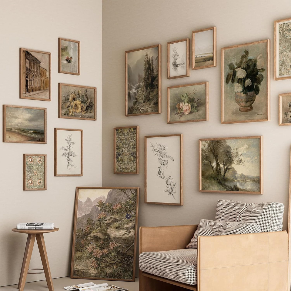 16 PCS Framed Vintage Wall Art Decor, Farmhouse Wall Prints for Bedroom