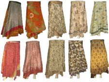10 pc Long Silk Skirt Indian Vintage Bohemian Colorful Women Wrap Gypsy Hippie