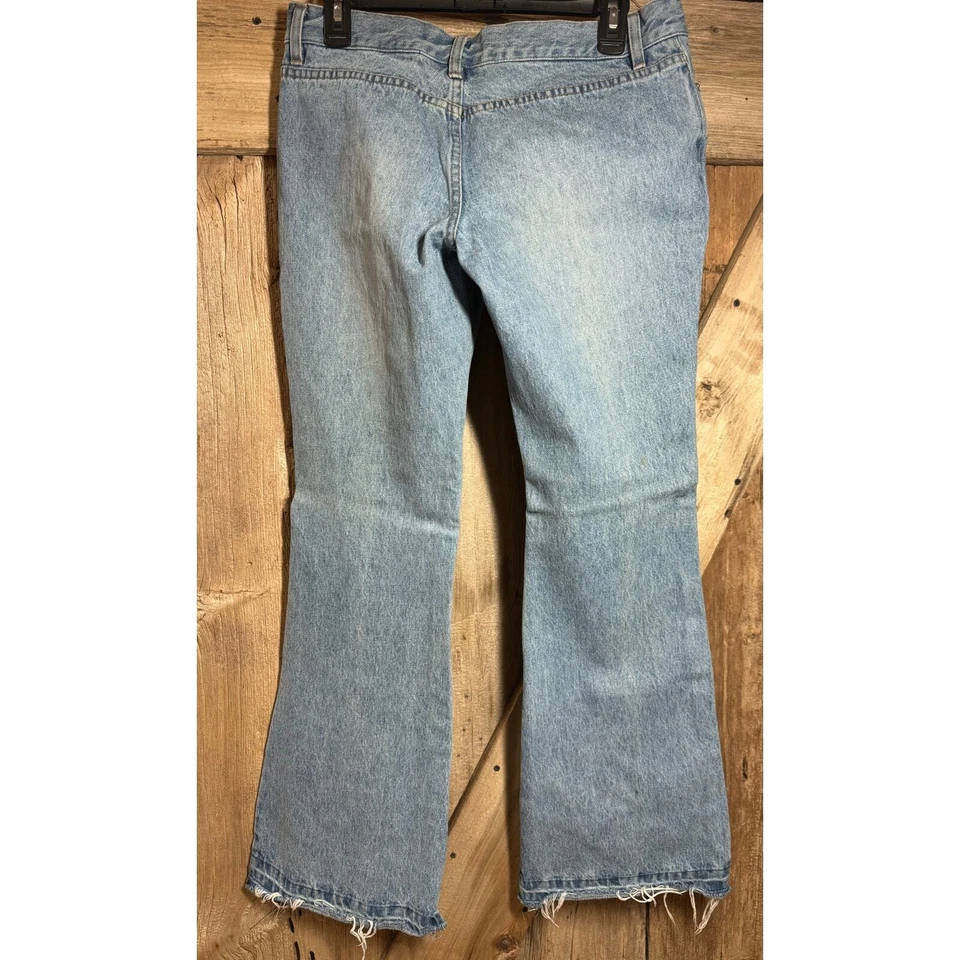 Pantalones de mezclilla de colección años 90 Londres para mujer talla 8 Snap Fly Y2K tachonados pintados sin bolsillos traseros Foto 4 de 4