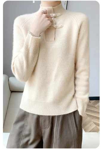 Women Half-high Collar Knitted Basic Sweater Pullover Autumn Winter Soft Top - Bild 24 von 29