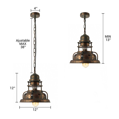 1 Light Rustic Copper Ceiling Pendant Light Metal Shade Hanging Lamp for Bar - Picture 5 of 12