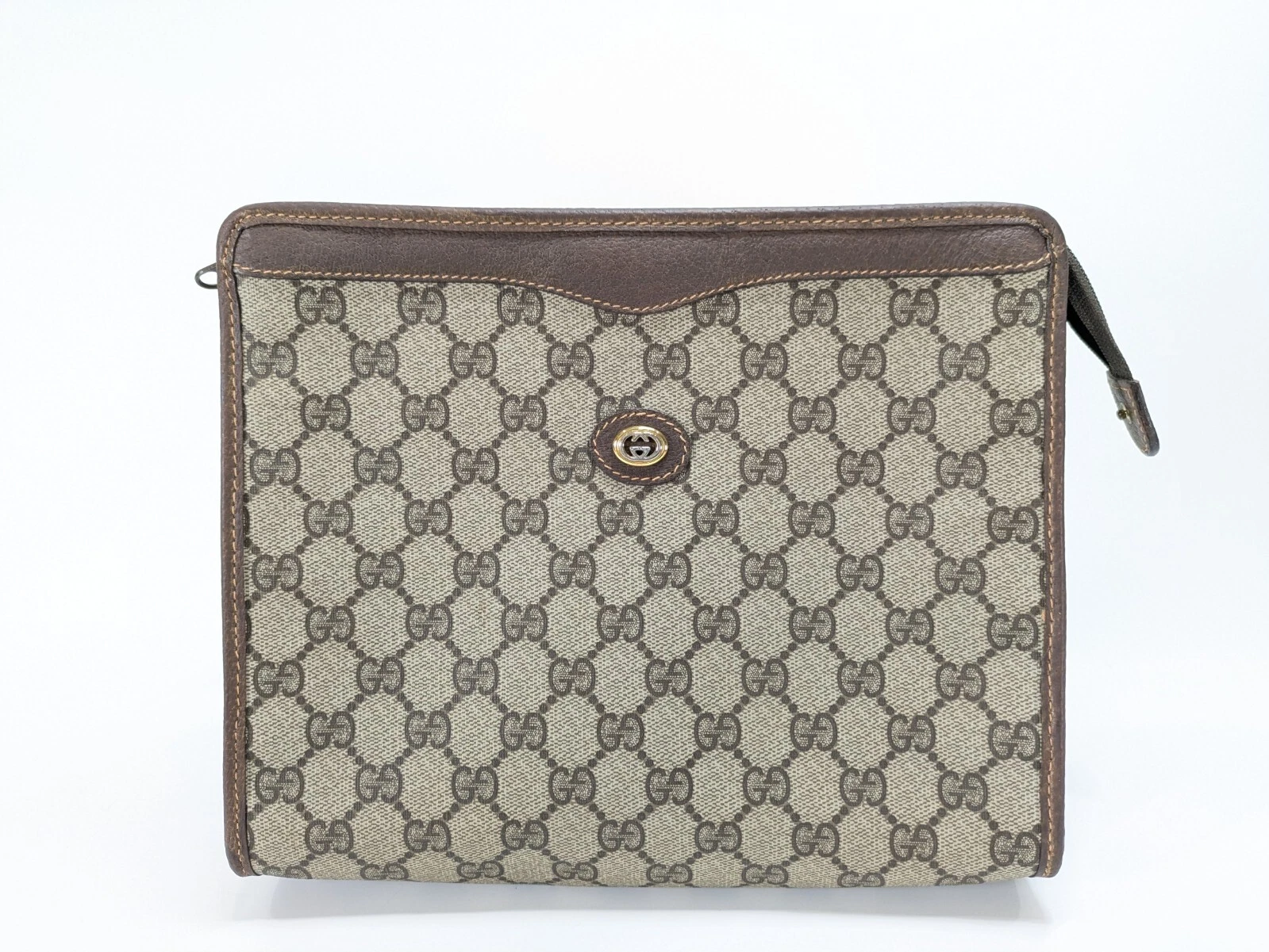 Gucci Vintage Pochette Deuxième Sac à Main PVC GG Suprême Marron Authentique