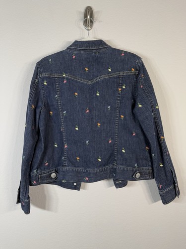 Liz Claiborne Womens Petite L Blue Jean Jacket Embroidered Flowers Front Buttons - Bild 7 von 12