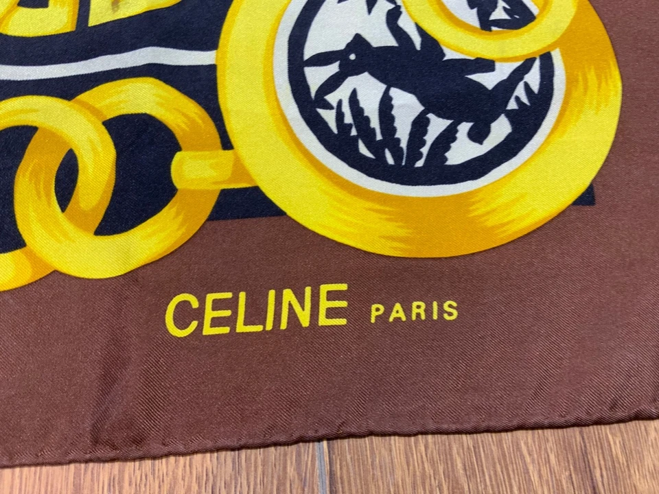 CELINE Paris Marrón Seda con Estampado de Animales Enrollado a Mano De Colección Bufanda Para Mujer PEC Foto 2 de 3