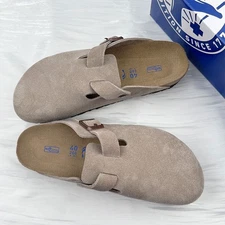 Birkenstock Boston Taupe Suede Soft Leather Women's and Men's Clog Shoes