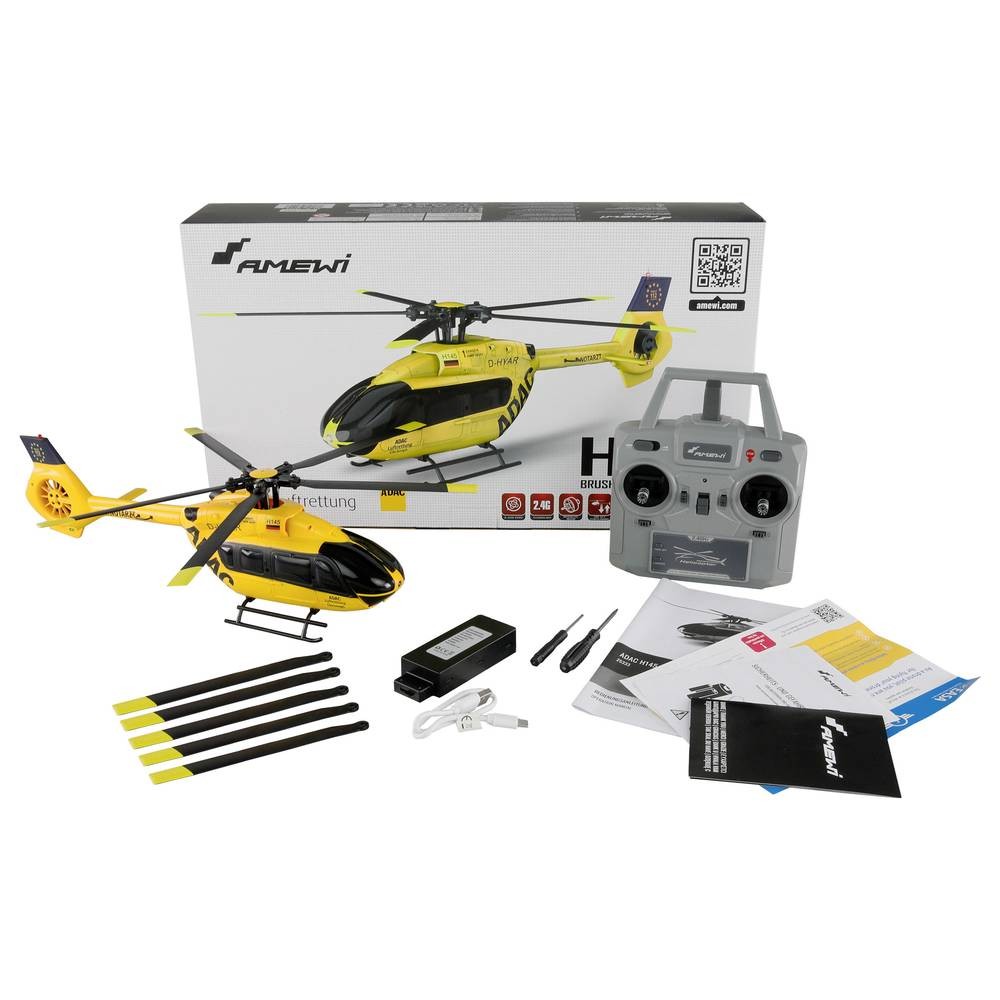 Hélicoptère RC Amewi ADAC H145 RtF hélicoptère télécommandé 2.4GHz pas fixe - 2